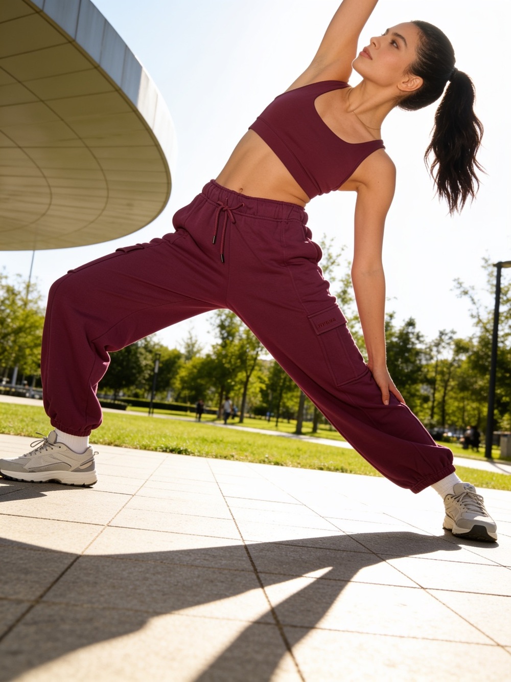Athleta Heavyweight Terry Cargo Jogger Pocket Sweatpants Purple M NWT